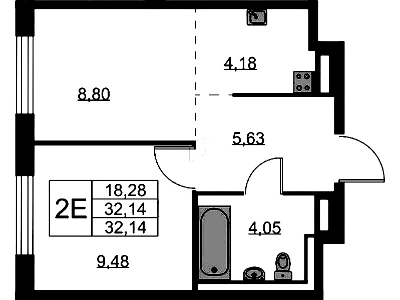 1-комнатная квартира 32.14 м², 9/9 эт., ЖК «Квартал Лаголово»